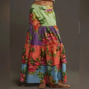 Farm Rio x Anthropologie Tiered Floral Maxi Skirt | NEW | XS